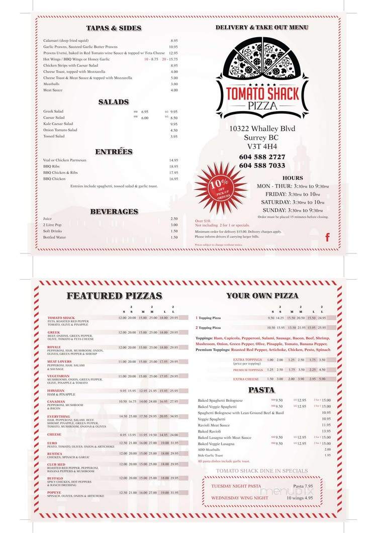 Tomato Shack Pizza - Surrey, BC menu_pic