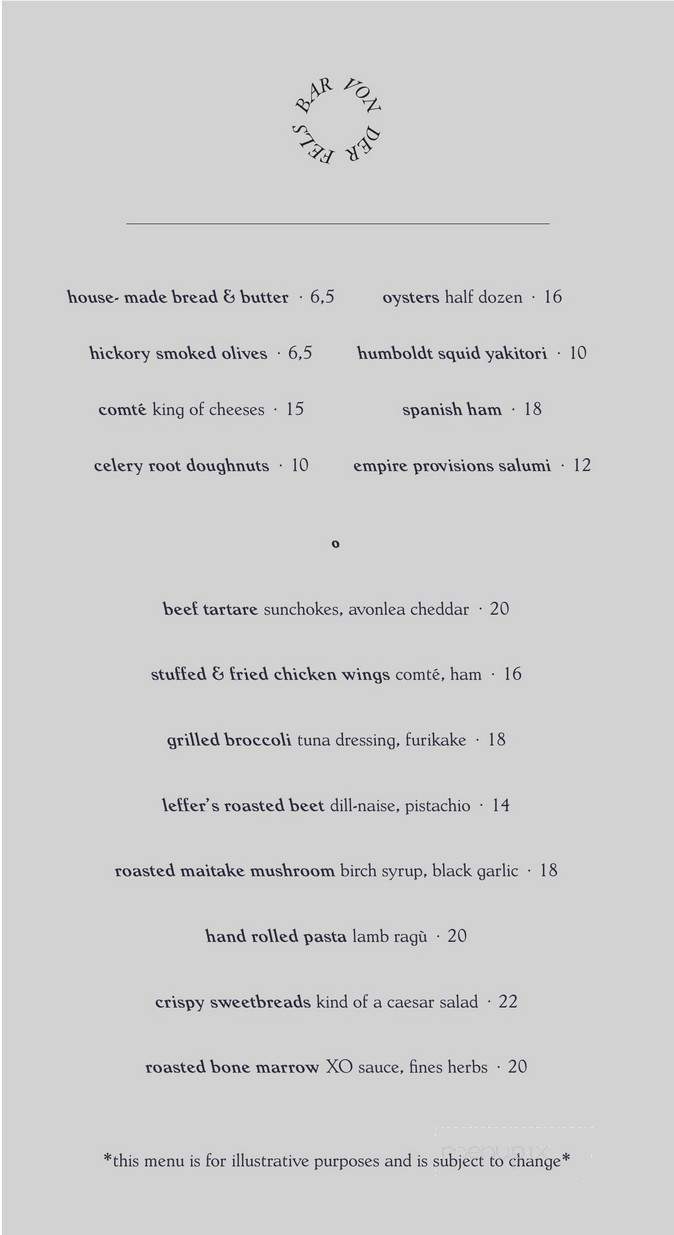 Bar Von Der Fels - Calgary, AB menu_pic
