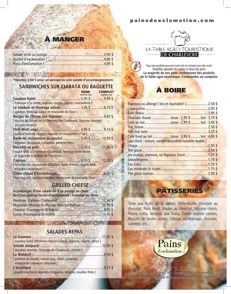 Pains d'Exclamation - La Malbaie, QC menu_pic