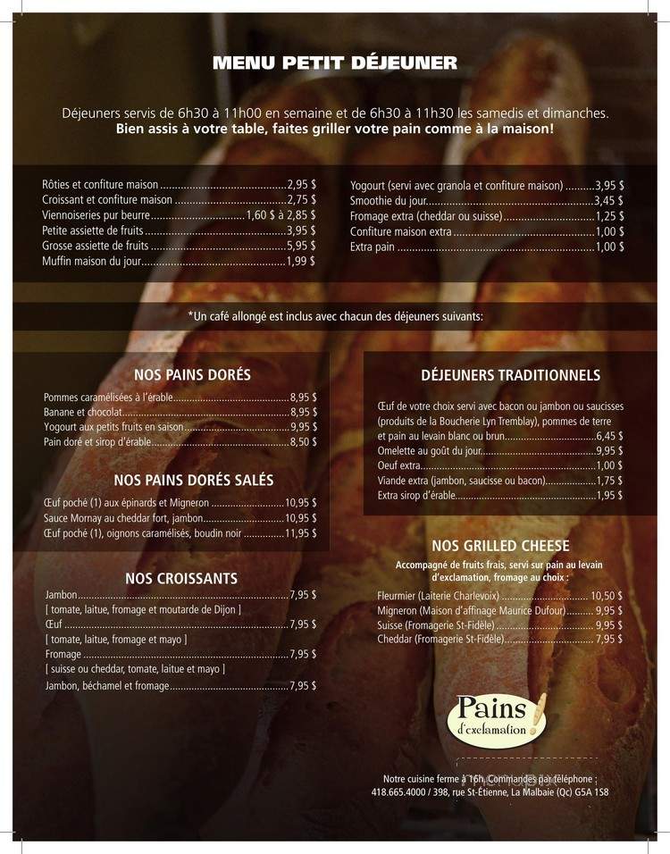Pains d'Exclamation - La Malbaie, QC menu_pic
