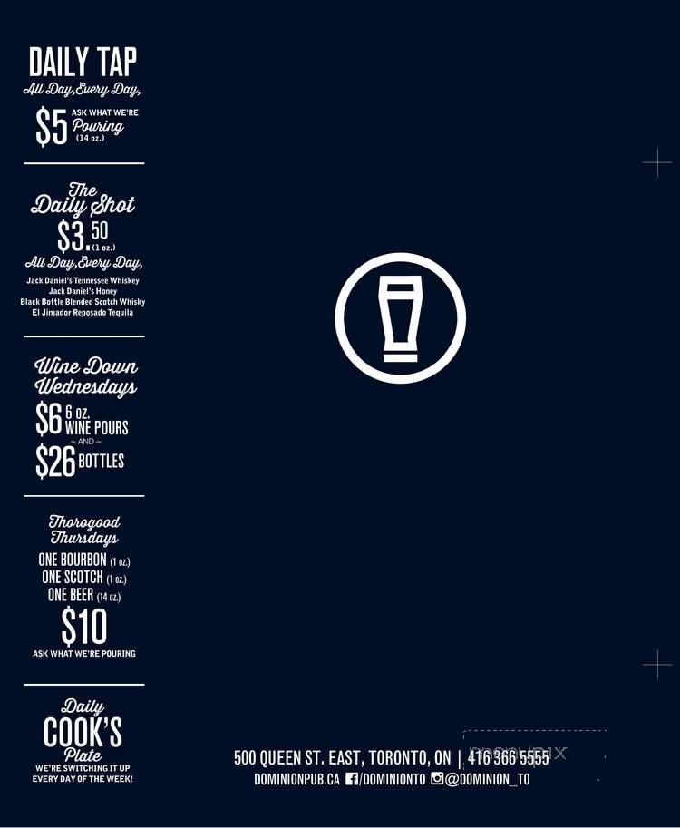 Dominion Pub and Kitchen - Toronto, ON menu_pic