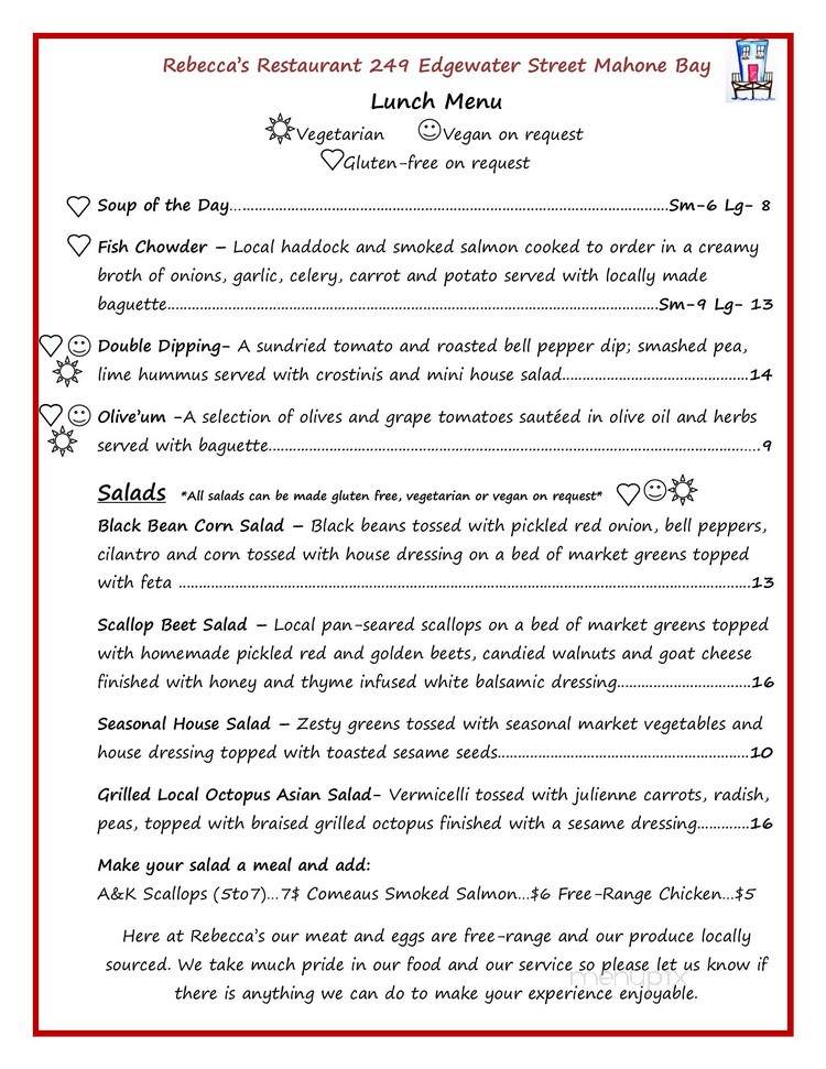 Rebecca's Restaurant - Mahone Bay, NS menu_pic