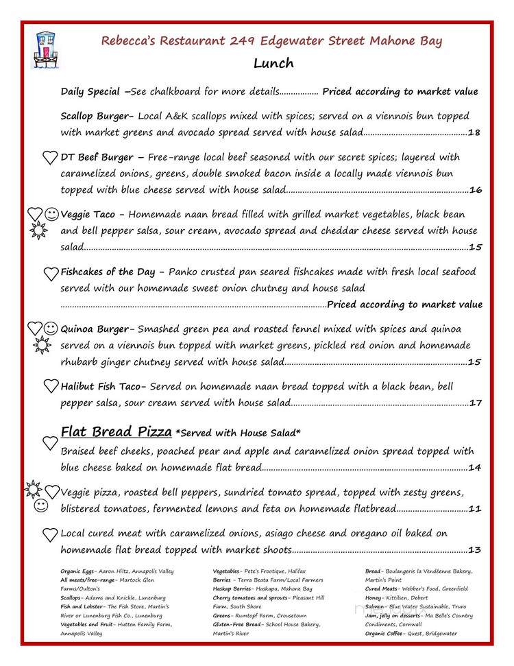 Rebecca's Restaurant - Mahone Bay, NS menu_pic