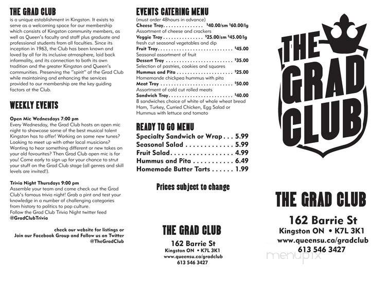 The Grad Club - Kingston, ON menu_pic