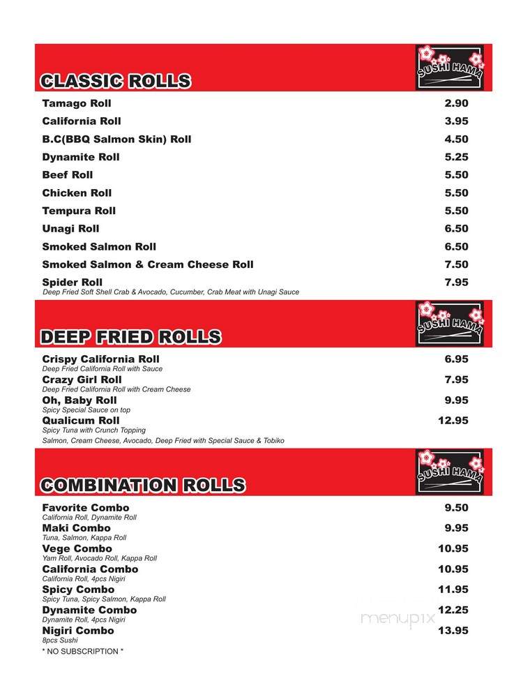 Sushi Hama - Qualicum Beach, BC menu_pic