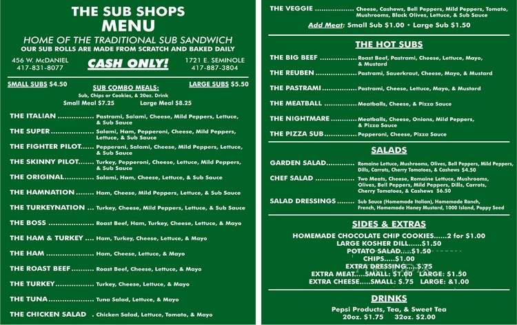 Sub shop menu columbia mo discount
