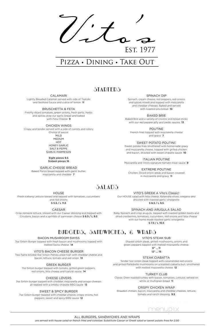 Vitos Pizzeria - Brighton, ON menu_pic