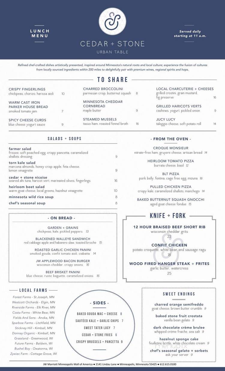 Cedar + Stone, Urban Table - Minneapolis, MN menu_pic