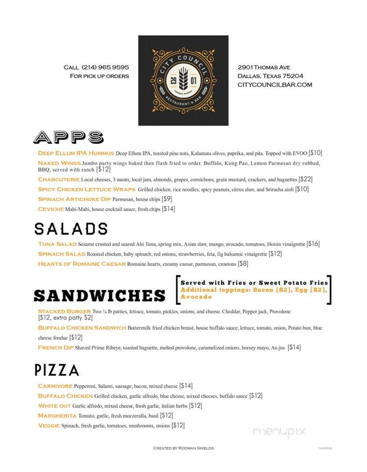 City Council Restaurant and bar - Dallas, TX menu_pic