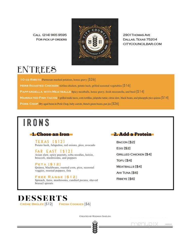 City Council Restaurant and bar - Dallas, TX menu_pic