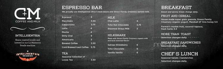 C+M Coffee and Milk - San Francisco, CA menu_pic
