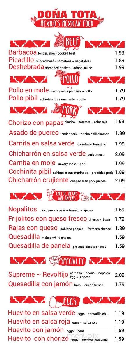 Dona Tota - San Antonio, TX menu_pic