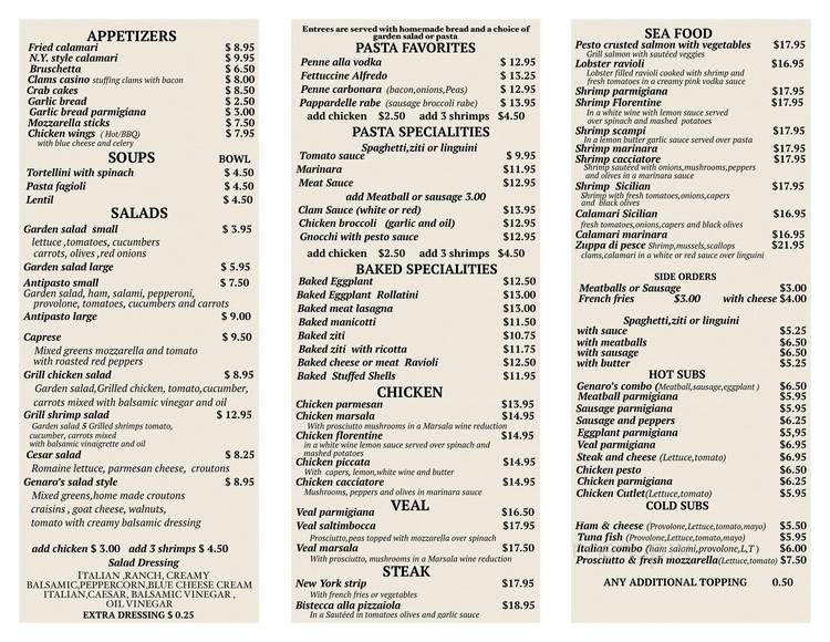 Genaro's Pizza Restaurant - Branford, CT menu_pic