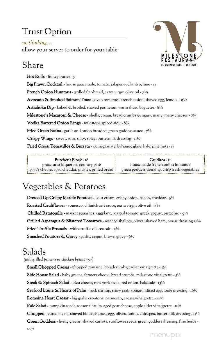 Milestone - El Dorado Hills, CA menu_pic