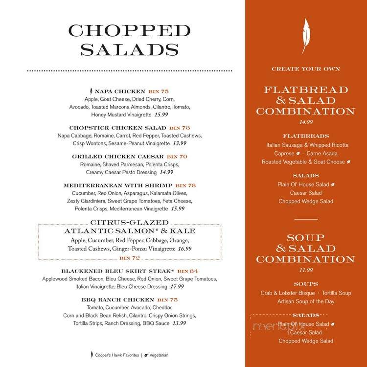 cooper's hawk vineyards and the vines restaurant menu