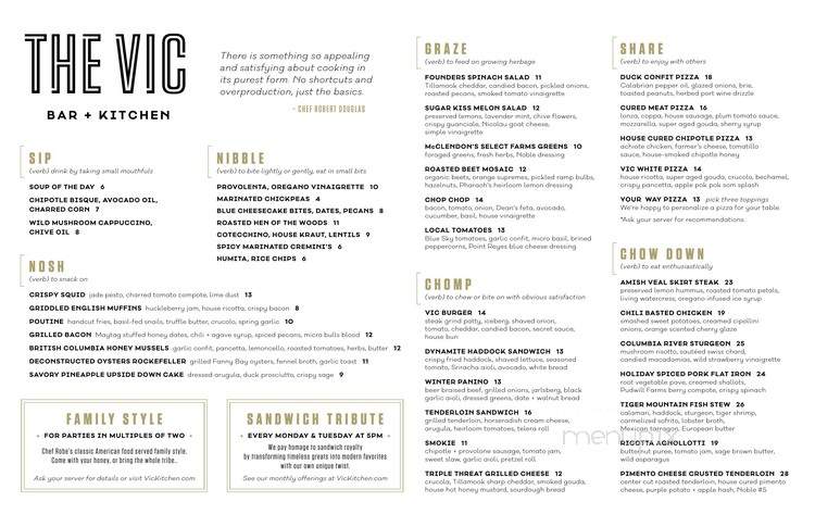 the vic bar and kitchen menu