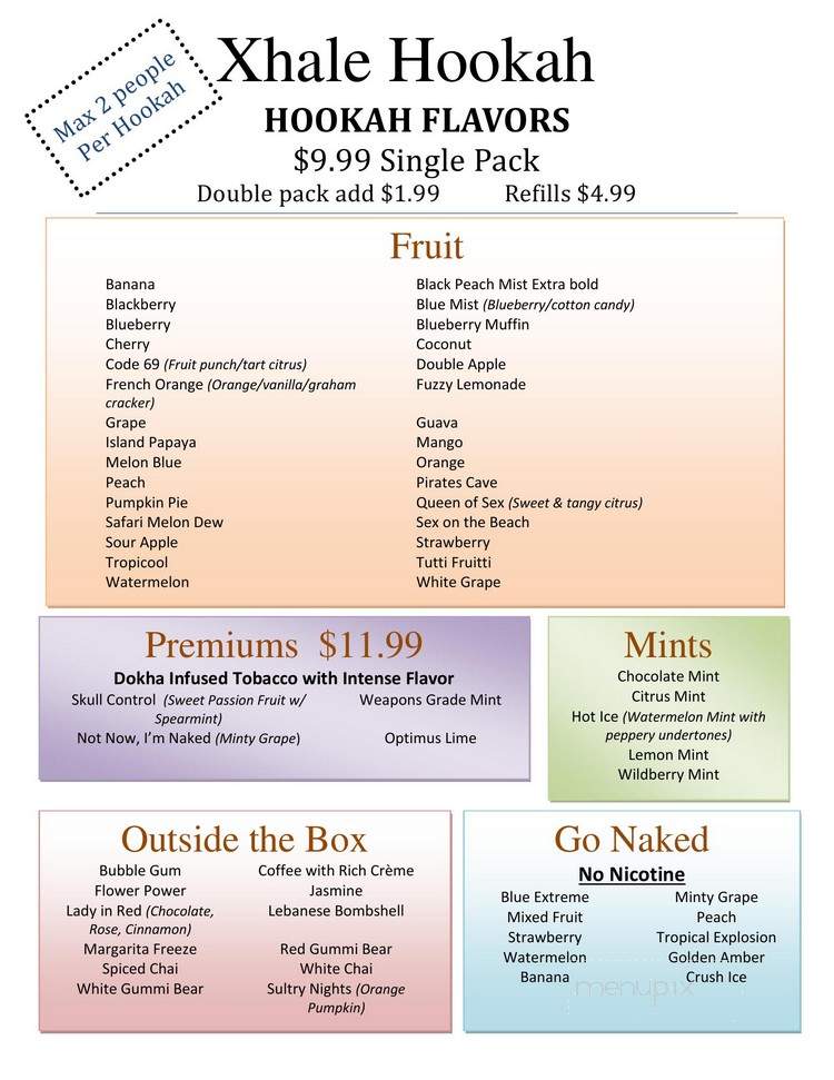 Xhale Hookah - York, PA menu_pic