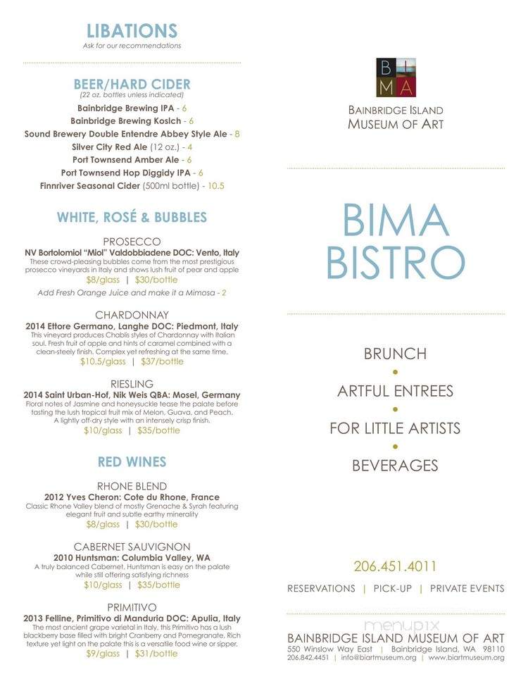 BIMA Bistro at Bainbridge Island Museum - Bainbridge Island, WA menu_pic