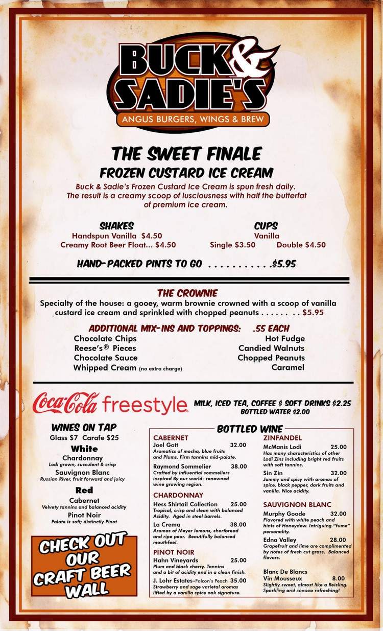 Buck & Sadie's - Roseville, CA menu_pic