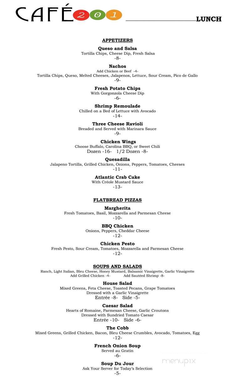 Cafe 201 - Little Rock, AR menu_pic
