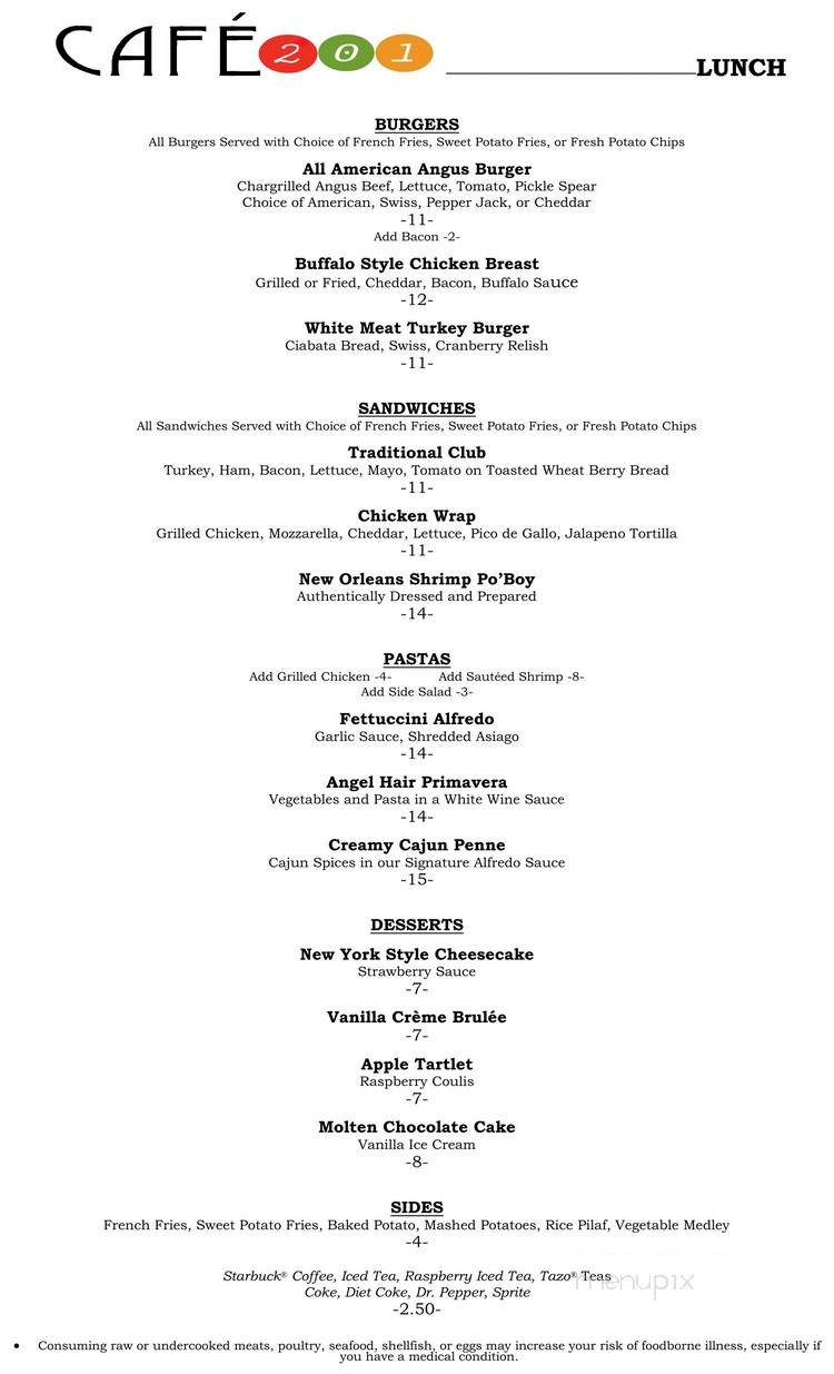Cafe 201 - Little Rock, AR menu_pic