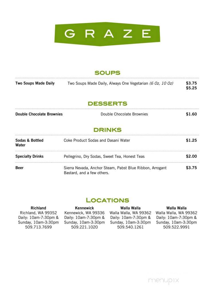 Graze Drive Thru - Walla Walla, WA menu_pic