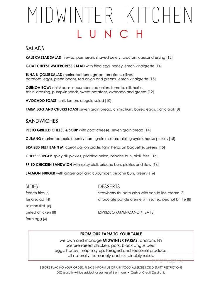 Midwinter Kitchen - New York, NY menu_pic