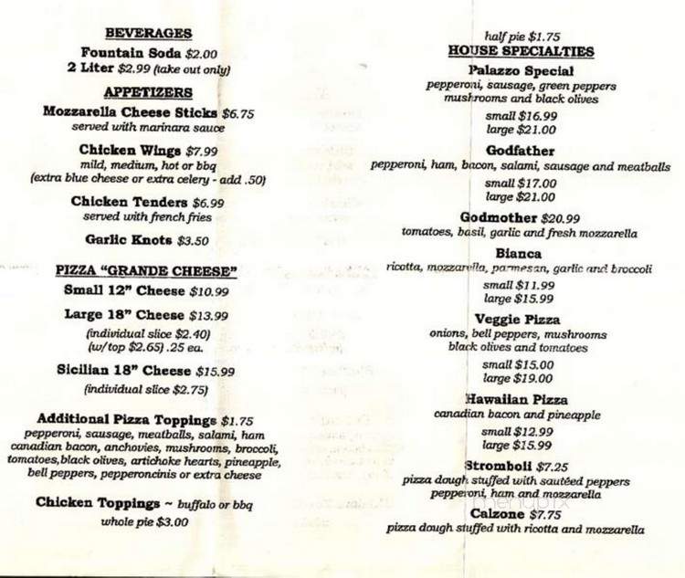 Palazzo's Pizzeria - Bolton Landing, NY menu_pic