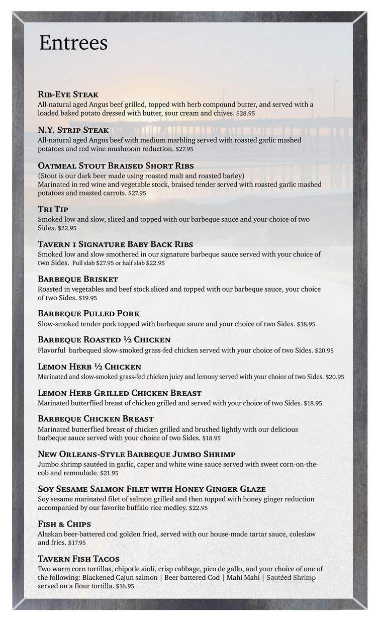Tavern 1 Grill & Tap House PCH Malibu - Malibu, CA menu_pic