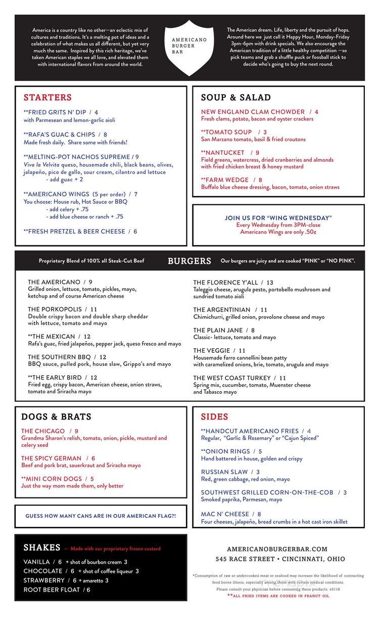 Americano Burger Bar - Cincinnati, OH menu_pic