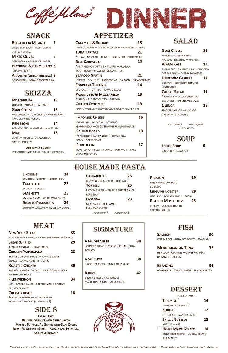 Caffe Milano - Naples, FL menu_pic