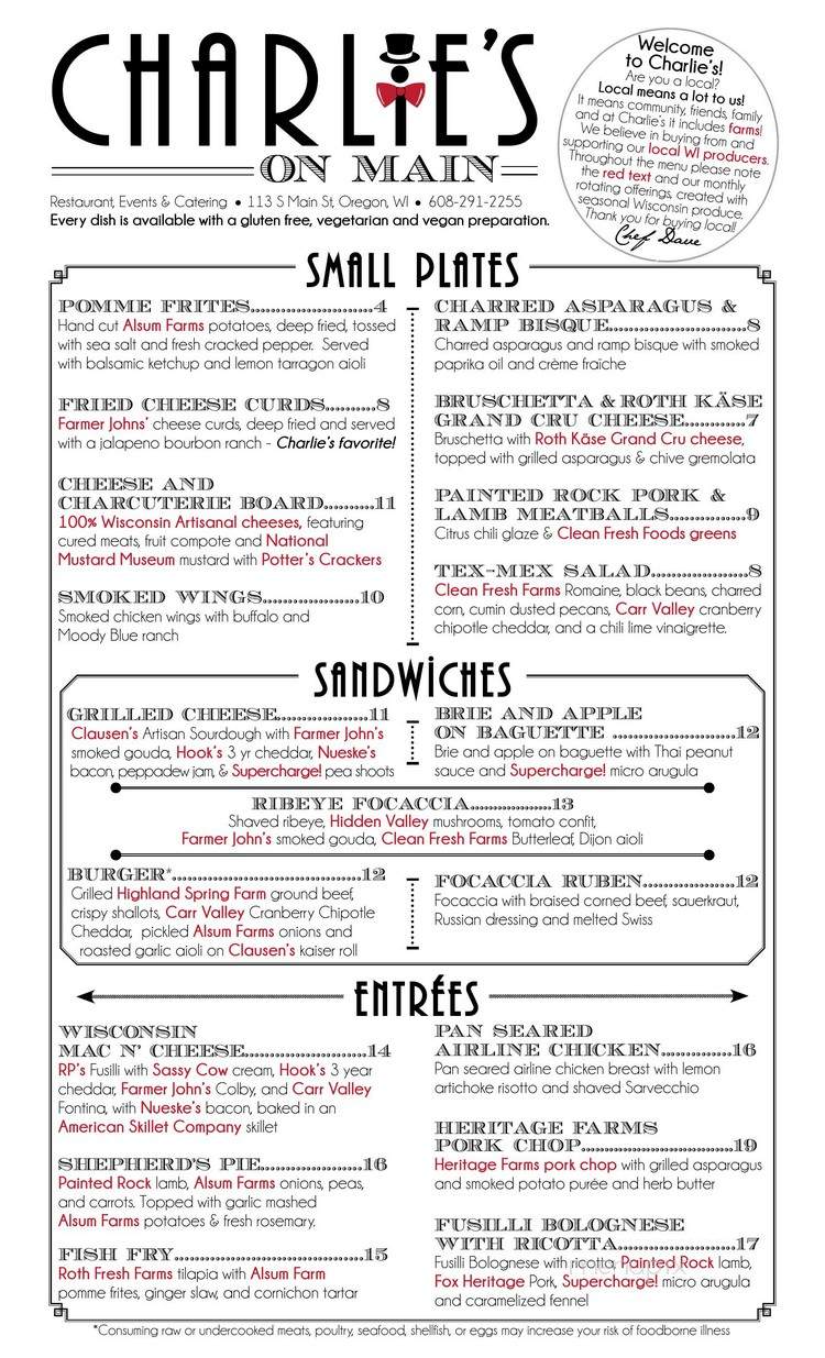 Charlie's On Main - Oregon, WI menu_pic