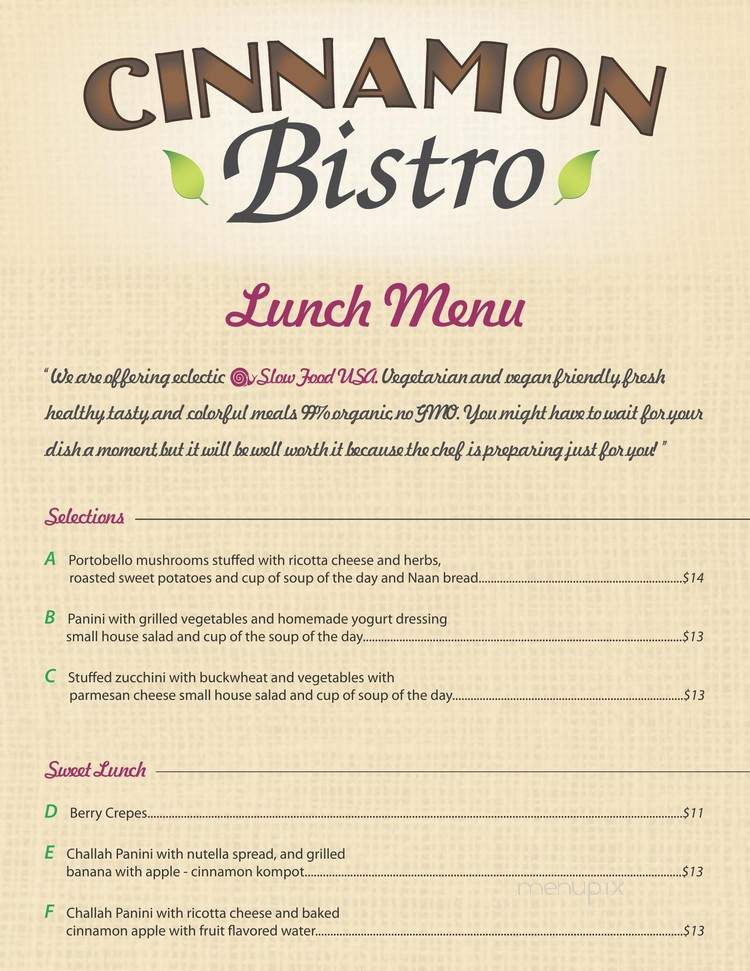 Cinnamon Bistro - Lake Zurich, IL menu_pic