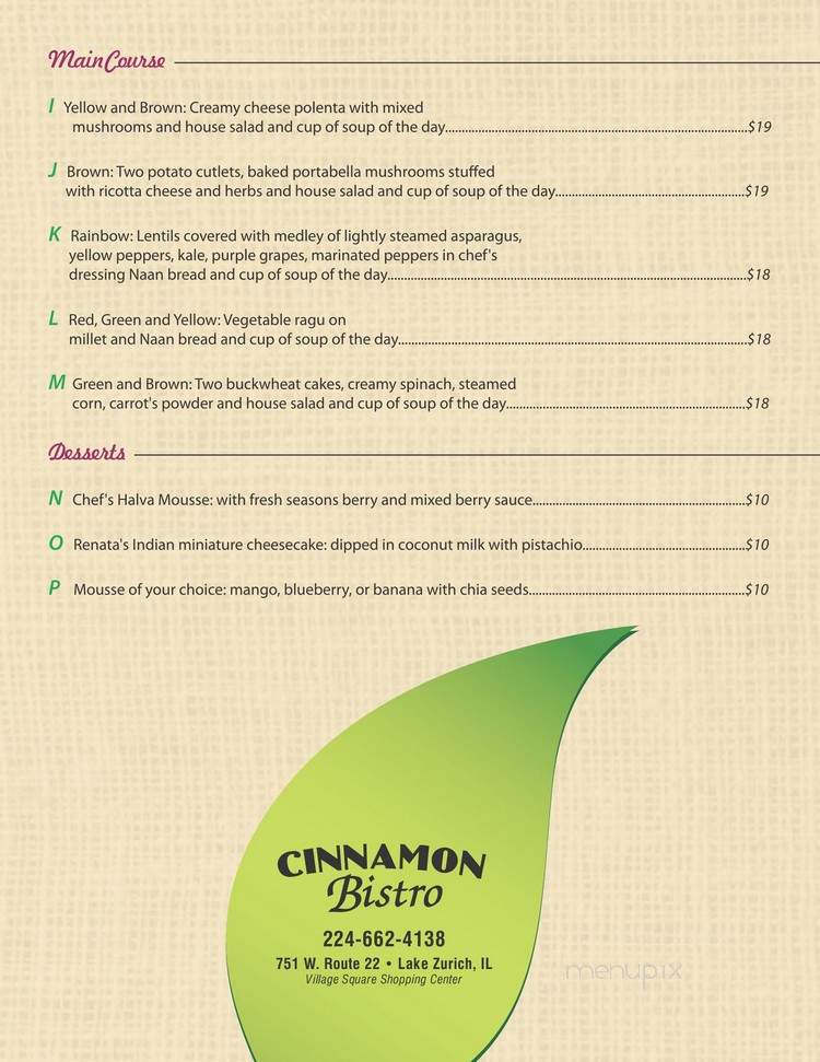 Cinnamon Bistro - Lake Zurich, IL menu_pic