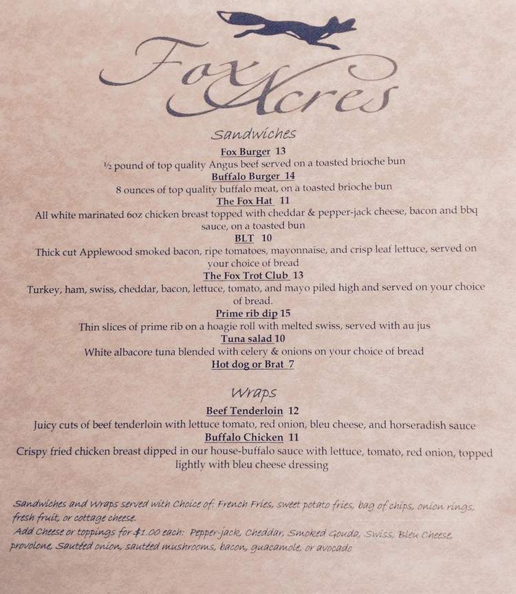 Fox Acres Country Club Restaurant - Red Feather Lakes, CO menu_pic