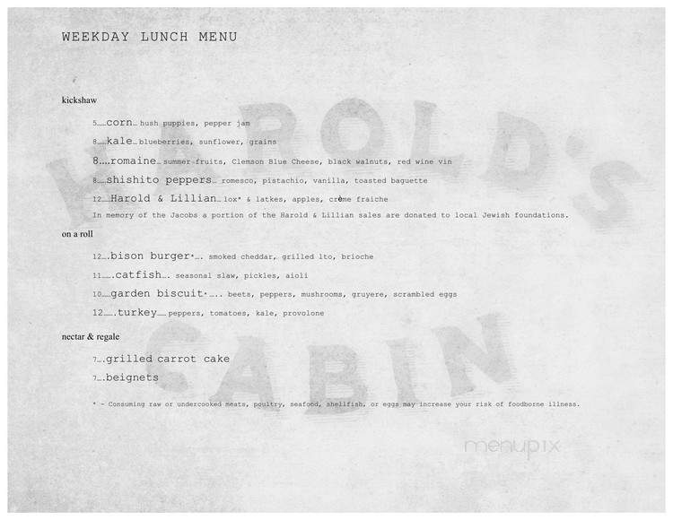 Harold's Cabin - Charleston, SC menu_pic