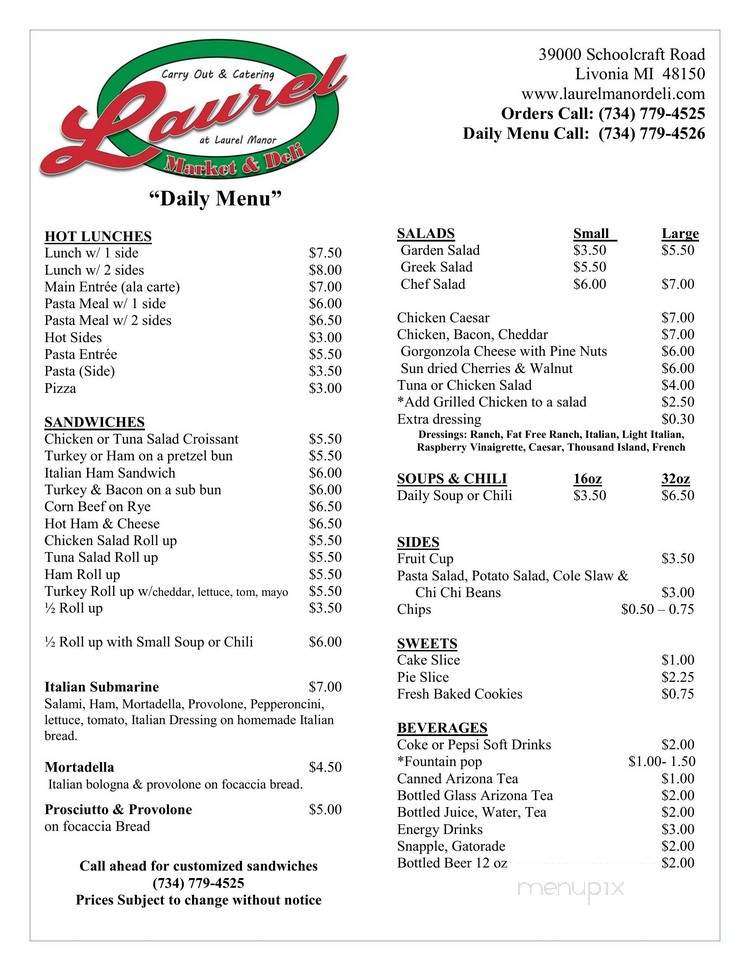 Laurel Manor Deli - Livonia, MI menu_pic