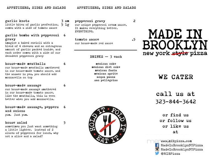 Made in Brooklyn NY Pizza - Los Angeles, CA menu_pic