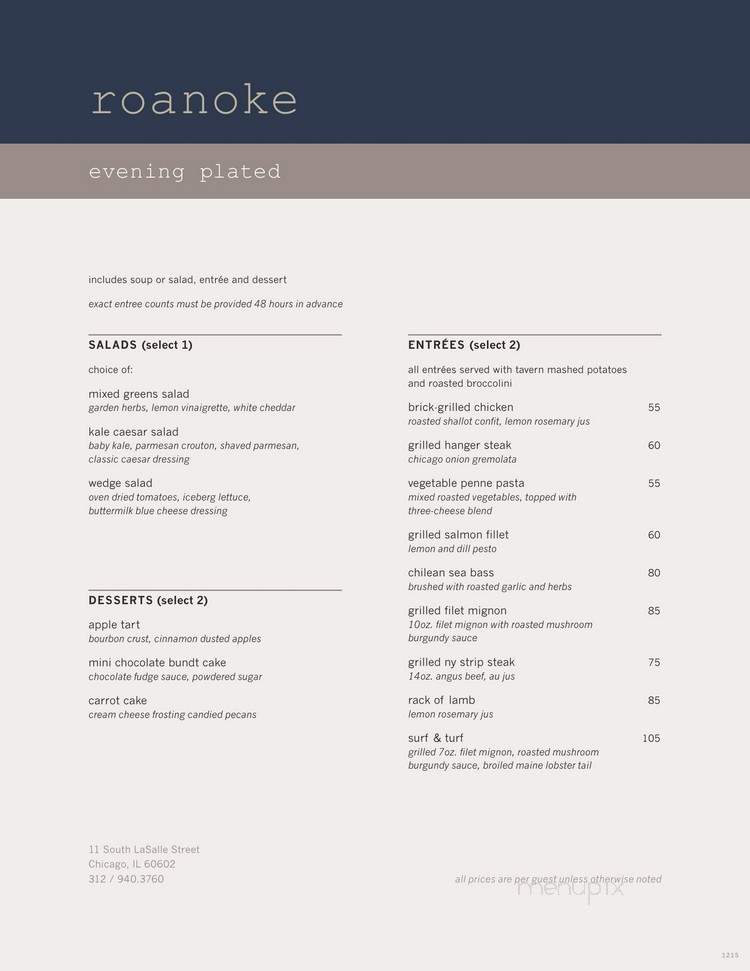 Roanoke Restaurant - Chicago, IL menu_pic