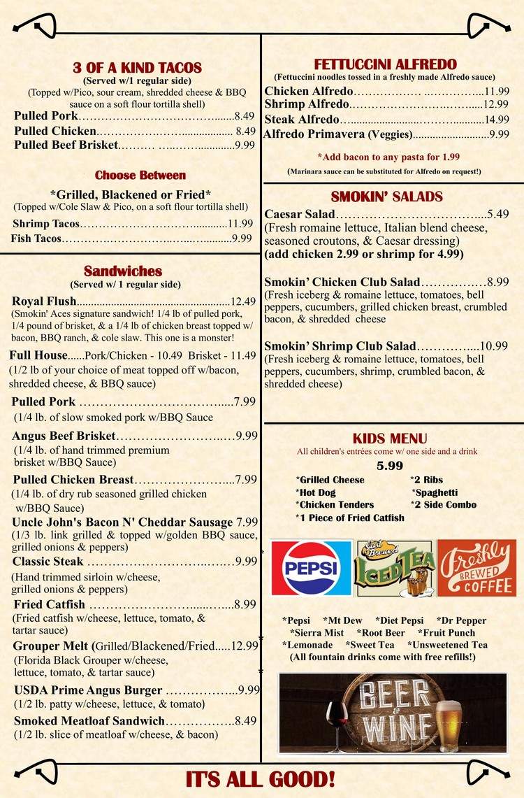 Menu of Smokin Aces Steakhouse in Plant City, FL 33563