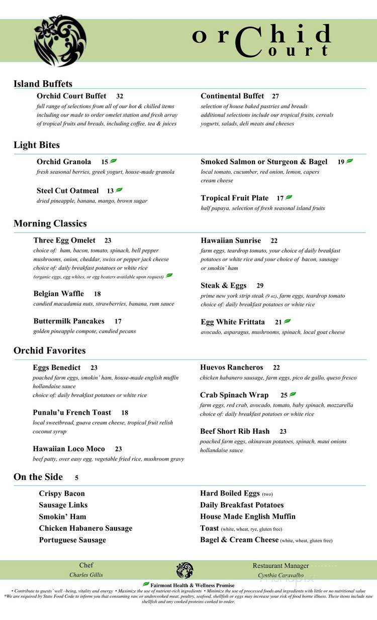 The Orchid Court - Kohala Coast, HI menu_pic