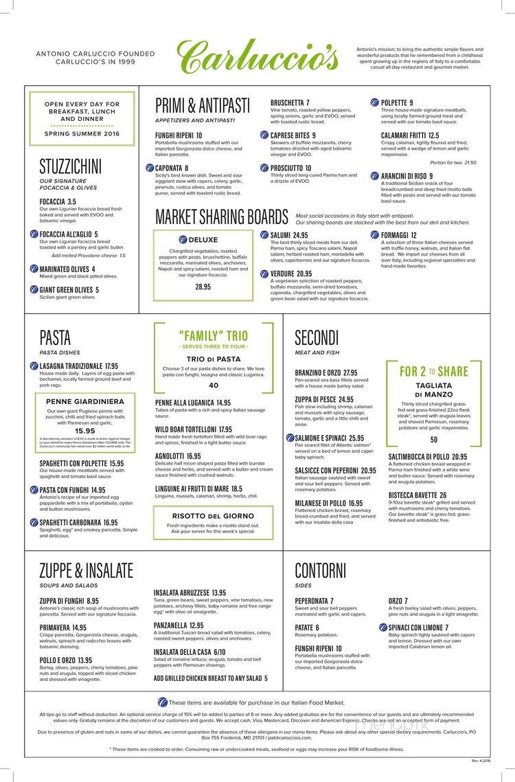 Carluccio's - Alexandria, VA menu_pic