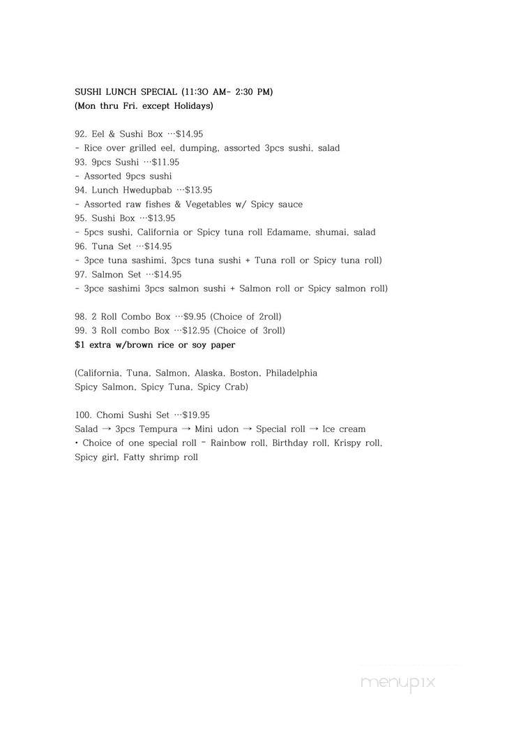 Chomi Sushi - Swiftwater, PA menu_pic