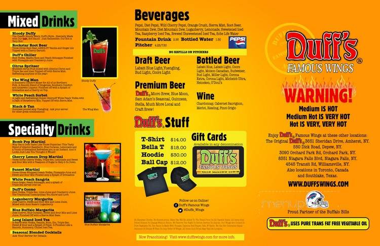 Duff's Famous Wings - Rochester, NY menu_pic