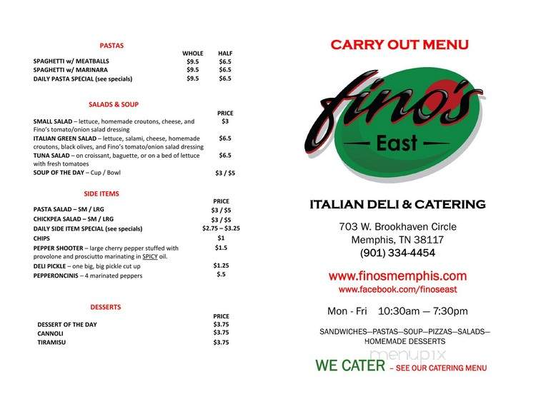 Fino's East - Memphis, TN menu_pic
