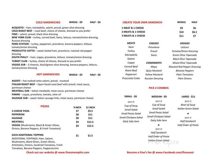 Fino's East - Memphis, TN menu_pic