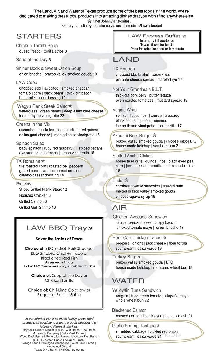 LAW - Irving, TX menu_pic