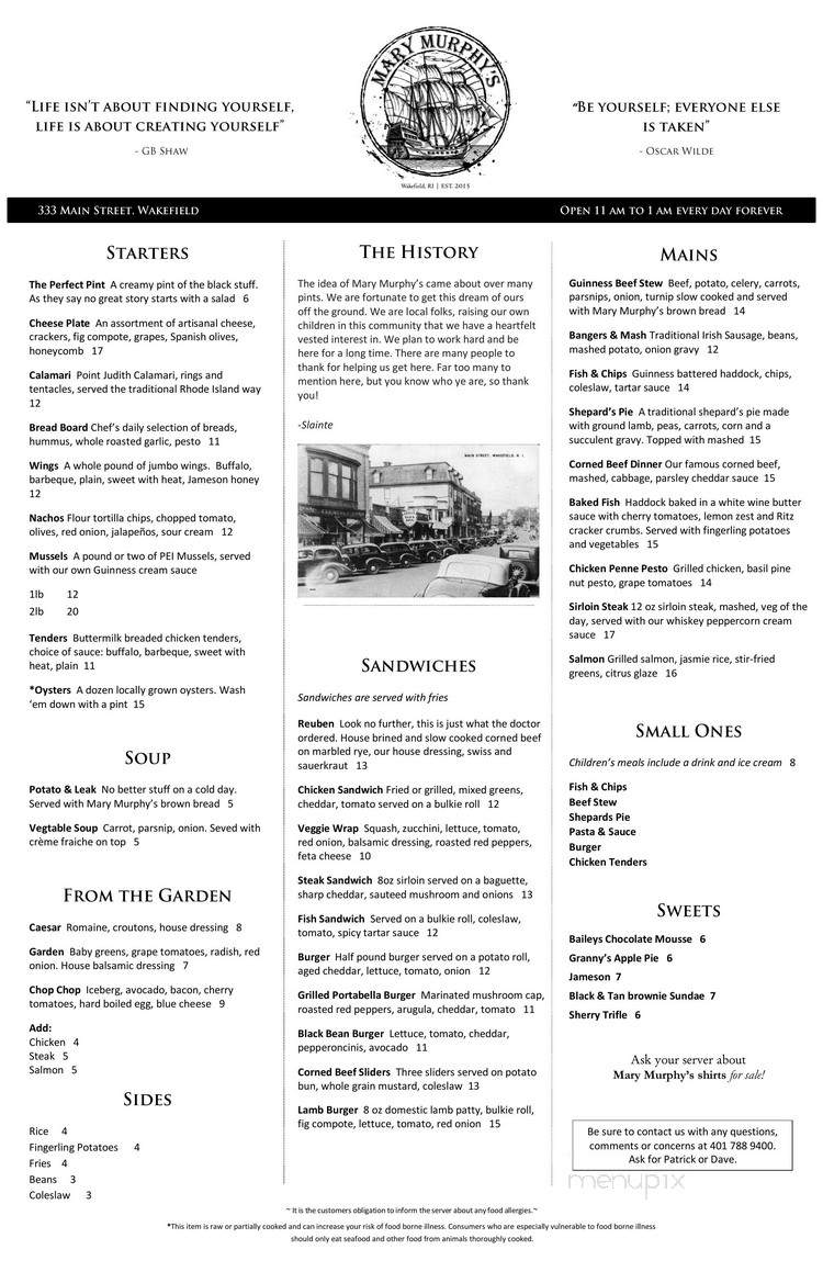 Mary Murphy's Irish Pub - South Kingstown, RI menu_pic