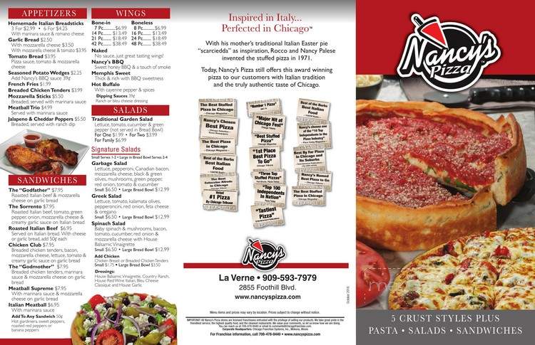 Nancys Pizza - La Verne, CA menu_pic