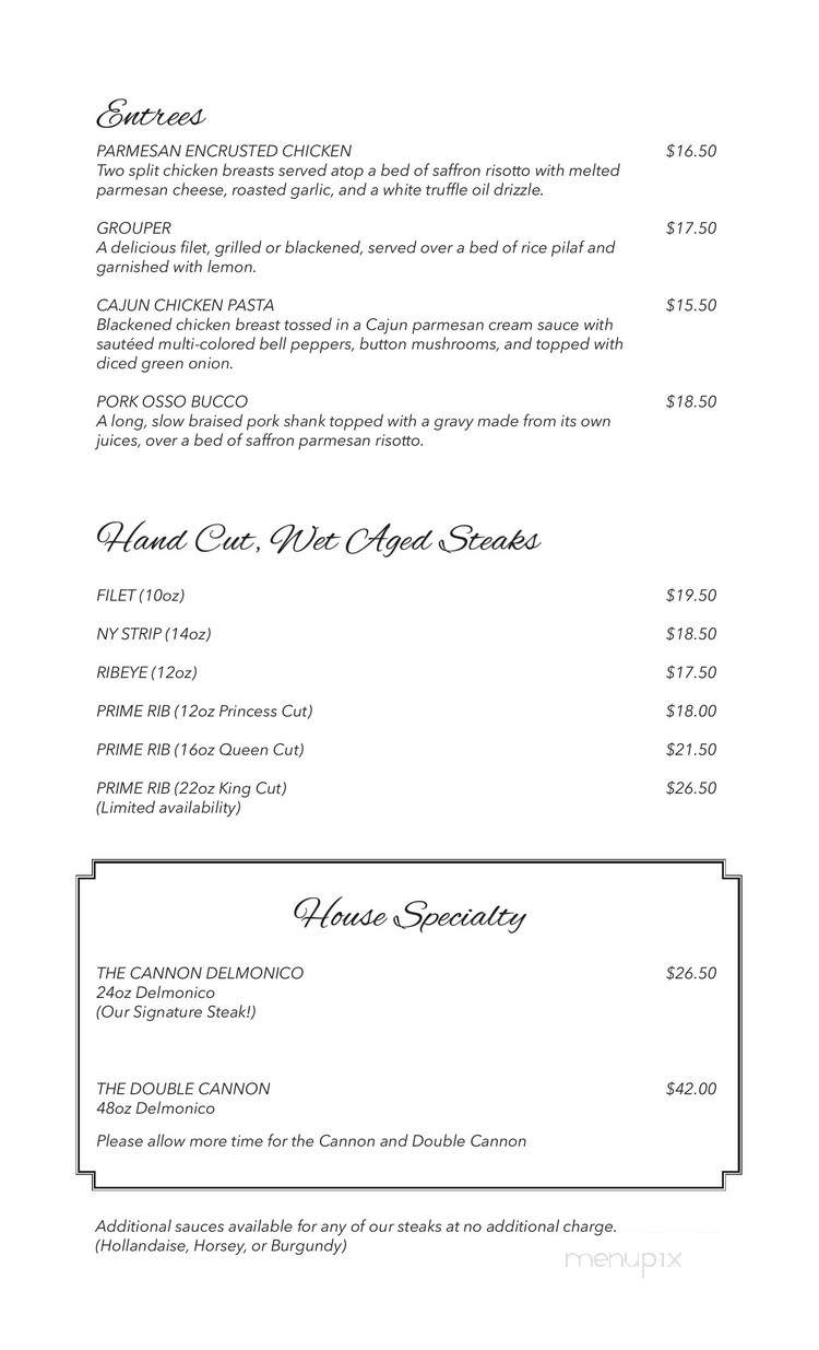Cannon's Steakhouse and Tavern - Sarasota, FL menu_pic